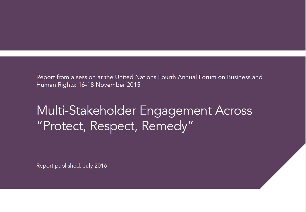 FOUR CASE STUDIES OF MULTISTAKEHOLDER ENGAGEMENT TO ADVANCE IMPLEMENTATION OF THE UNGPS
